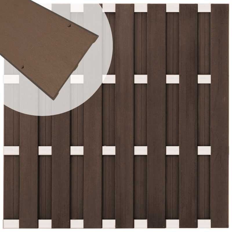 Zelfbouw schutting composiet Bari donkerbruin met blank alu accessoires (180 x 180 cm)