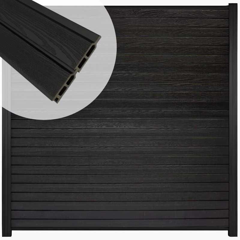 Zelfbouw schutting composiet Rhombus Double zwart - zwart alu accessoires (180 x 180 cm)
