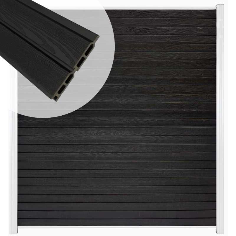 Zelfbouw schutting composiet Rhombus Double zwart - wit alu accessoires (180 x 200 cm)