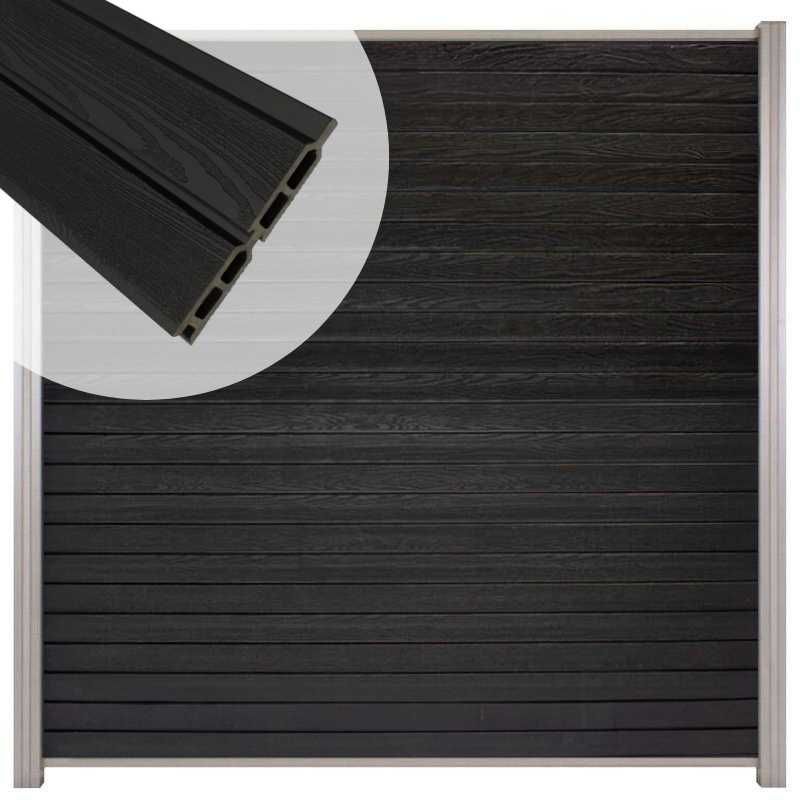 Zelfbouw schutting composiet Rhombus Double zwart - blank alu accessoires (180 x 180 cm)