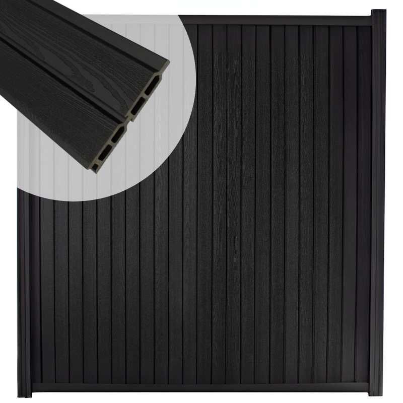 Zelfbouw schutting verticaal Rhombus Double zwart - zwart alu accessoires (170 x 180 cm)