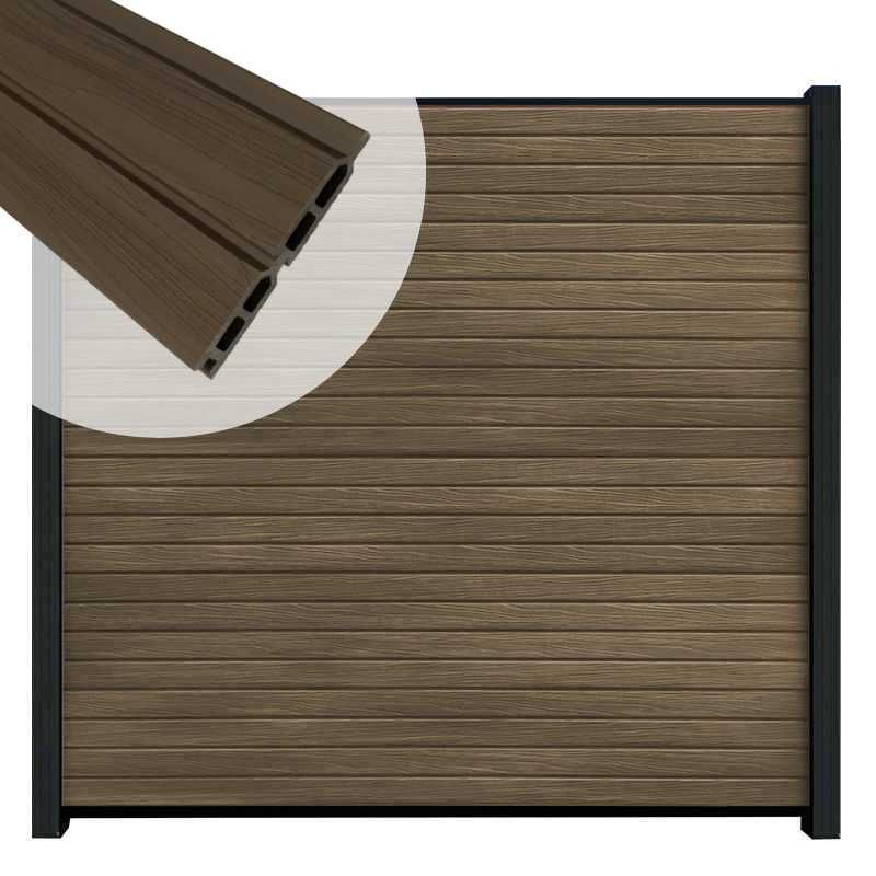 Zelfbouw schutting composiet Rhombus Double ipé - zwart alu accessoires (180 x 180 cm)