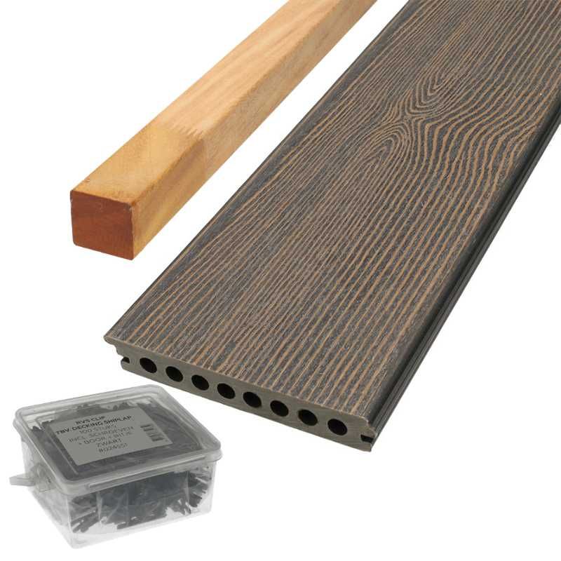 Vlonder totaalpakket composiet semi massief co-extrusie 2,1x14 cm Dark Oak (4 mtr) houtnerf