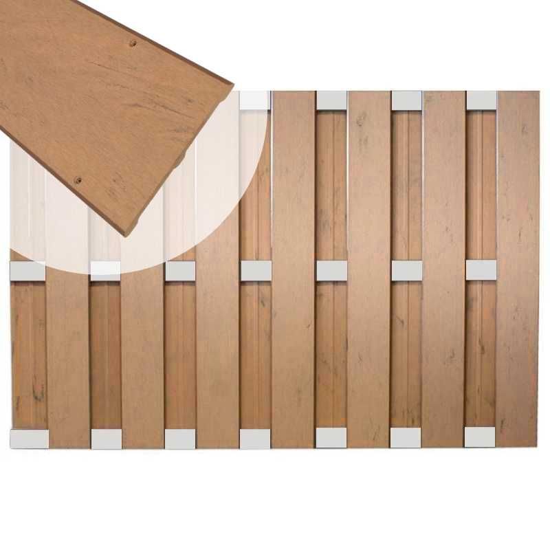 Zelfbouw schutting composiet Bari bruin gevlamd met blank alu accessoires (180 x 123 cm)
