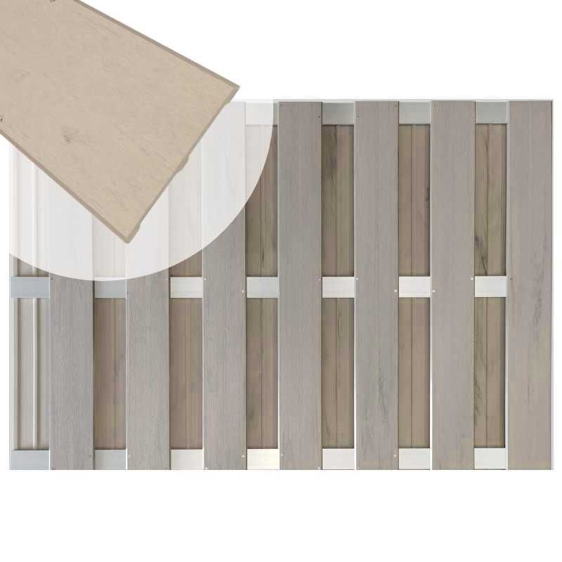 Zelfbouw schutting composiet Bari steengrijs gevlamd met blank alu accessoires (180 x 123 cm)