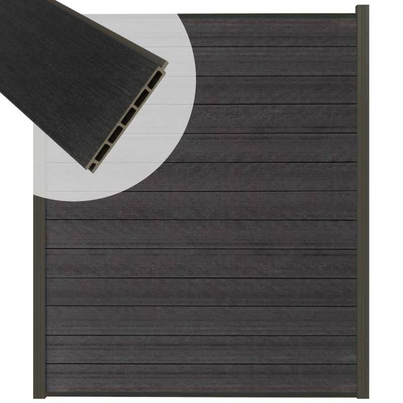 Schutting composiet co-extrusie Garda antraciet met antraciet aluminium kader (180 x 200 cm)