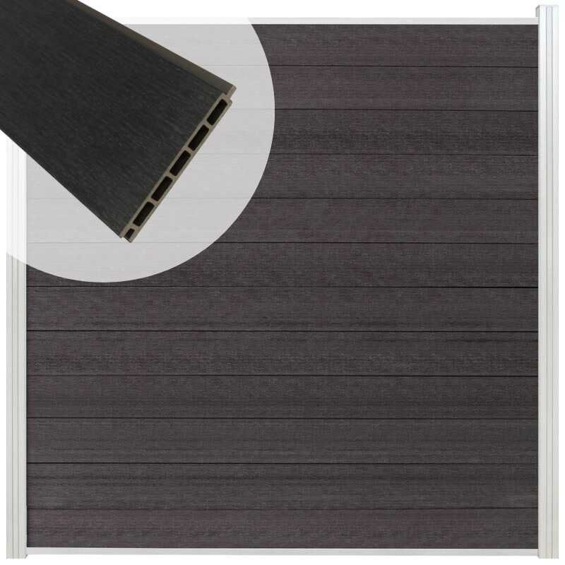 Schutting composiet co-extrusie Garda antraciet met blank aluminium kader (180 x 180 cm)
