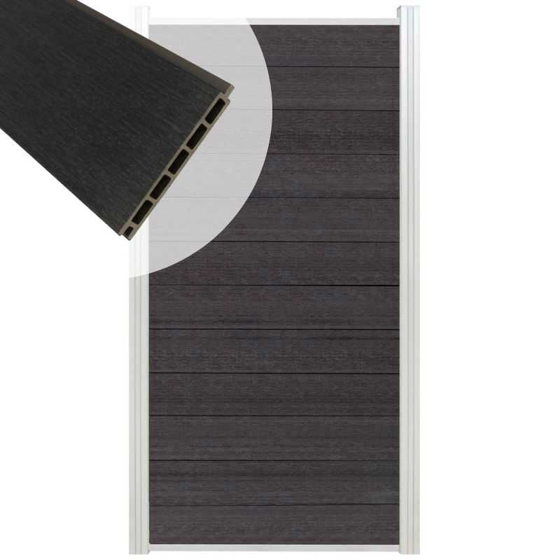 Schutting composiet co-extrusie Garda antraciet met blank aluminium kader (90 x 180 cm)