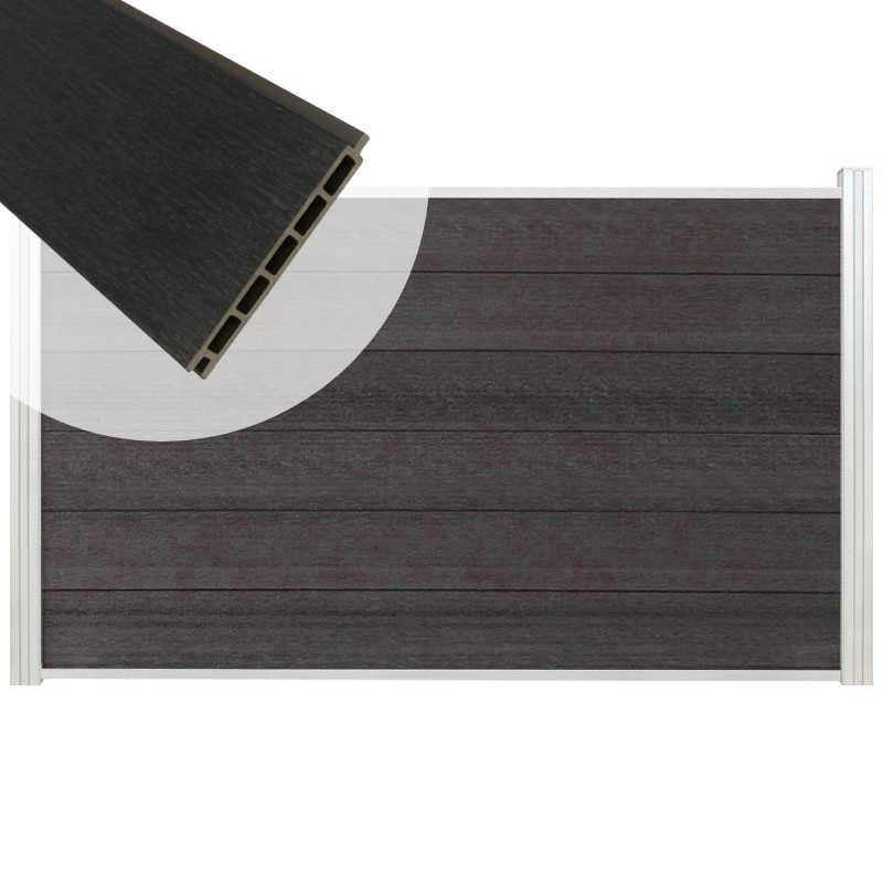 Schutting composiet co-extrusie Garda antraciet met blank aluminium kader (180 x 90 cm)