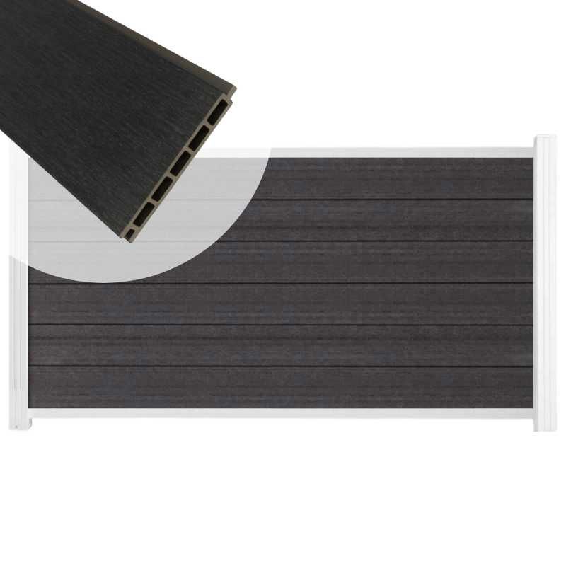 Schutting composiet co-extrusie Garda antraciet met wit aluminium kader (180 x 90 cm)