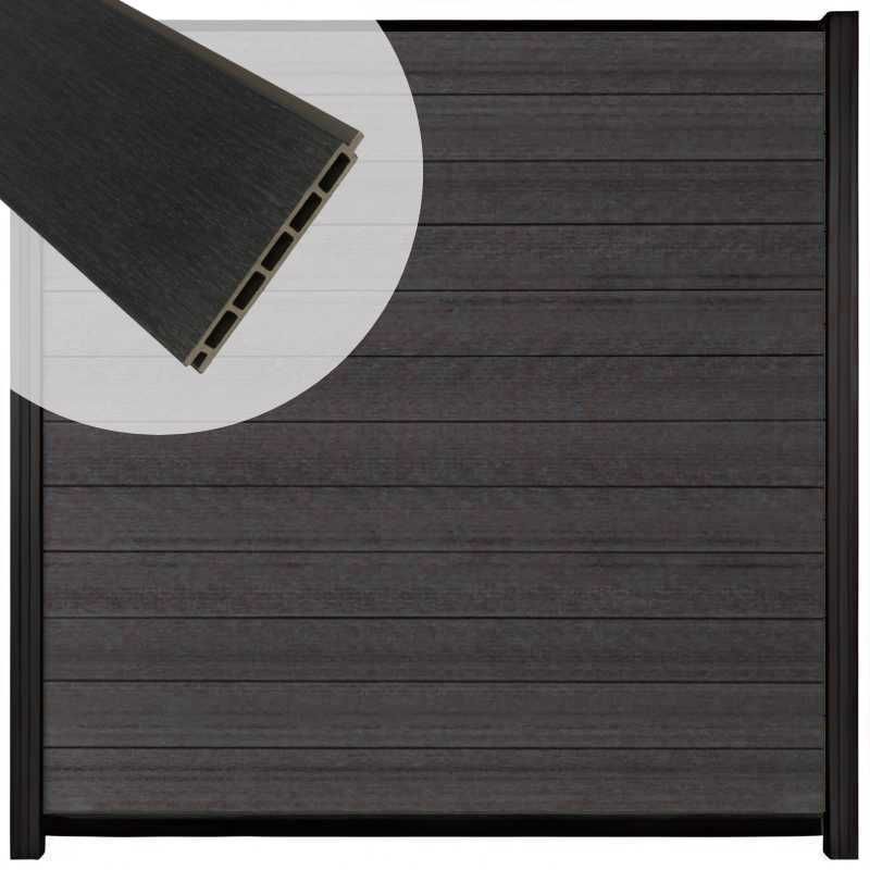 Schutting composiet co-extrusie Garda antraciet met zwart aluminium kader (180 x 180 cm)