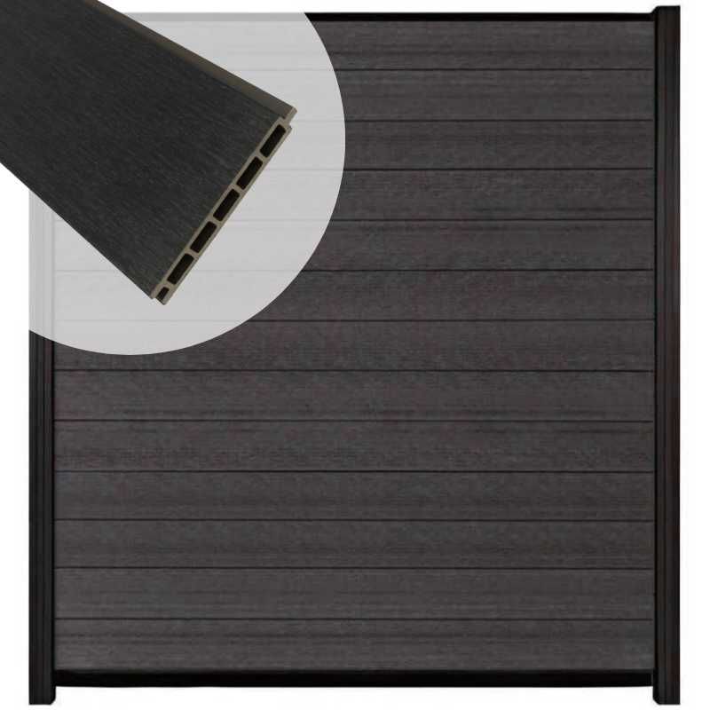 Schutting composiet co-extrusie Garda antraciet met zwart aluminium kader (180 x 200 cm)