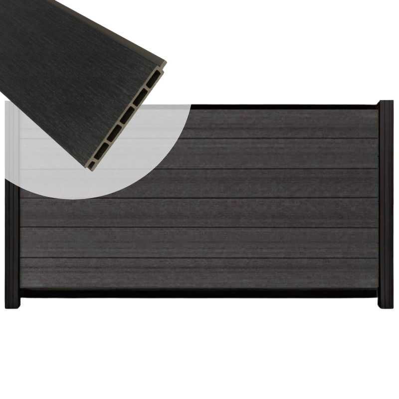 Schutting composiet co-extrusie Garda antraciet met zwart aluminium kader (180 x 90 cm)