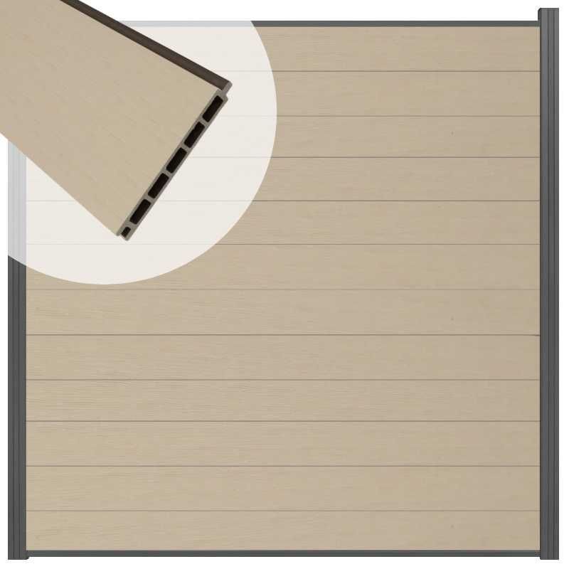 Schutting composiet co-extrusie Garda beige met antraciet alu kader (180 x 180 cm)