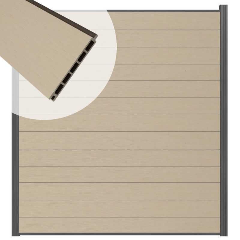 Schutting composiet co-extrusie Garda beige met antraciet alu kader (180 x 200 cm)