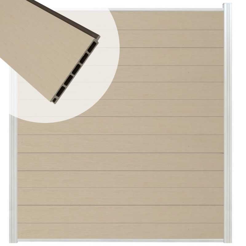 Schutting composiet co-extrusie Garda beige met blank aluminium kader (180 x 200 cm)
