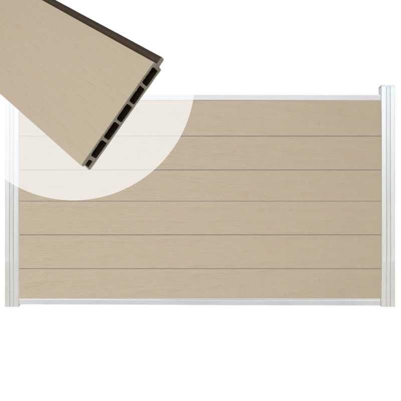 Schutting composiet co-extrusie Garda beige met blank aluminium kader (180 x 90 cm)
