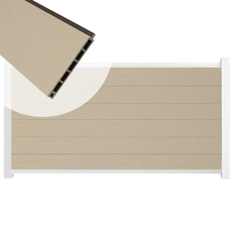 Schutting composiet co-extrusie Garda beige met wit aluminium kader (180 x 90 cm)
