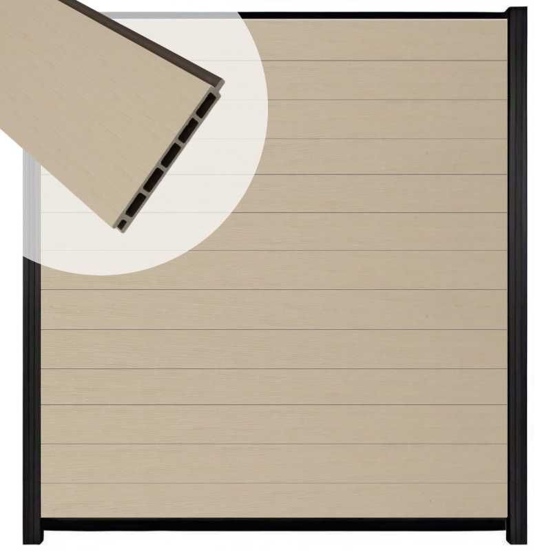 Schutting composiet co-extrusie Garda beige met zwart aluminium kader (180 x 200 cm)