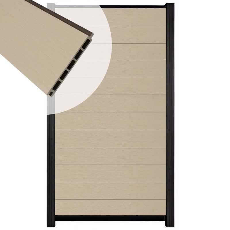 Schutting composiet co-extrusie Garda beige met zwart aluminium kader (90 x 180 cm)
