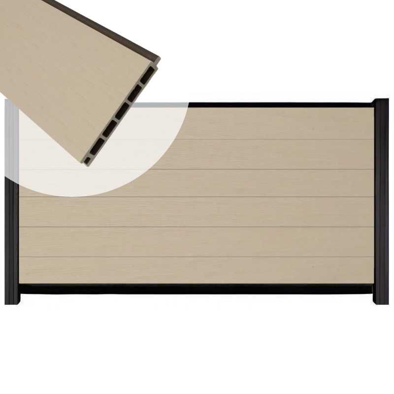 Schutting composiet co-extrusie Garda beige met zwart aluminium kader (180 x 90 cm)