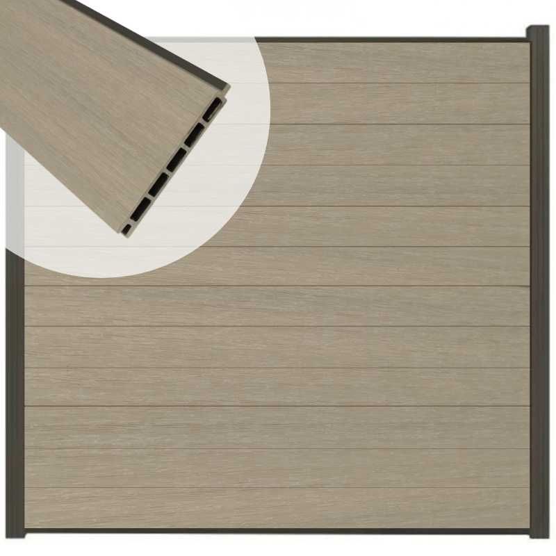 Schutting composiet co-extrusie Garda vergrijsd bruin met antraciet alu kader (180 x 200 cm)