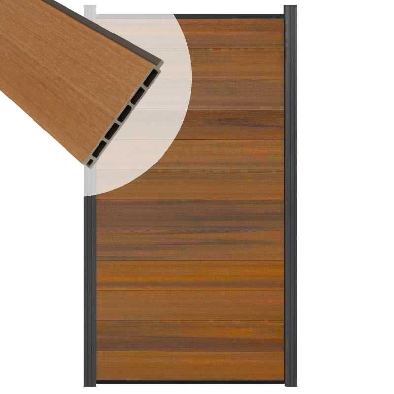 Schutting composiet co-extrusie Garda teak met antraciet aluminium kader (90 x 180 cm)