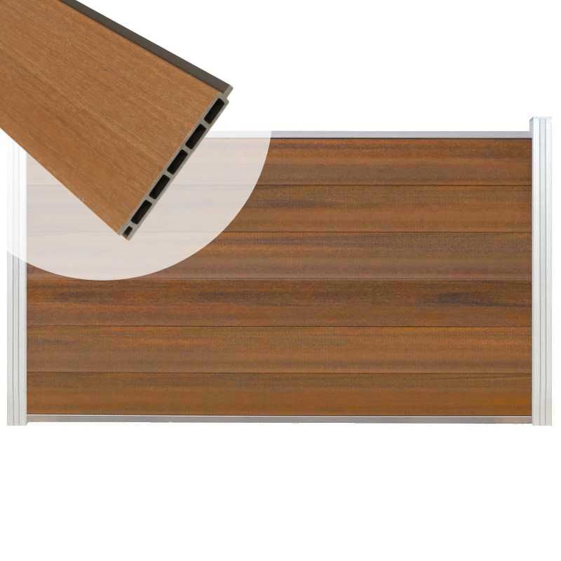 Schutting composiet co-extrusie Garda teak met blank aluminium kader (180 x 90 cm)