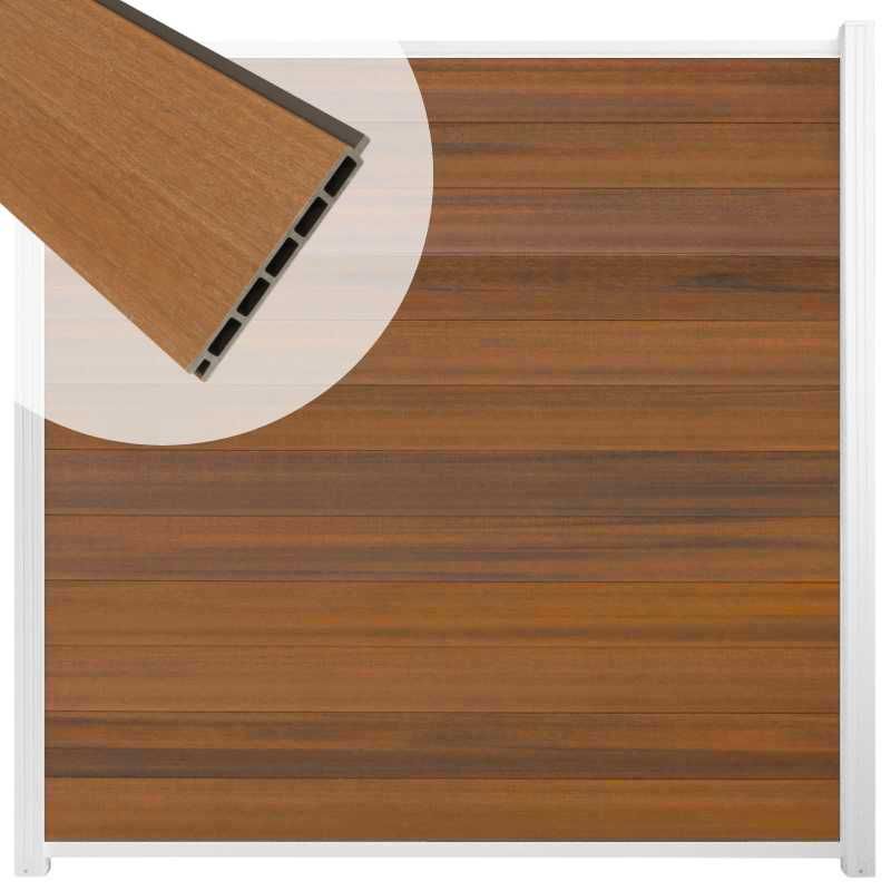 Schutting composiet co-extrusie Garda teak met wit aluminium kader (180 x 180 cm)