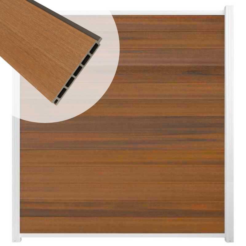 Schutting composiet co-extrusie Garda teak met wit aluminium kader (180 x 200 cm)