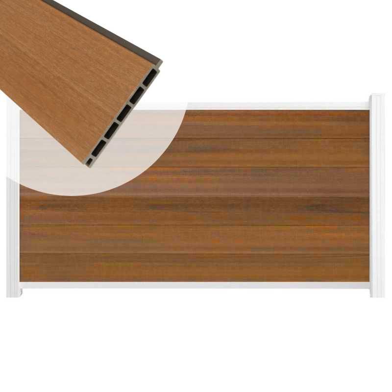 Schutting composiet co-extrusie Garda teak met wit aluminium kader (180 x 90 cm)