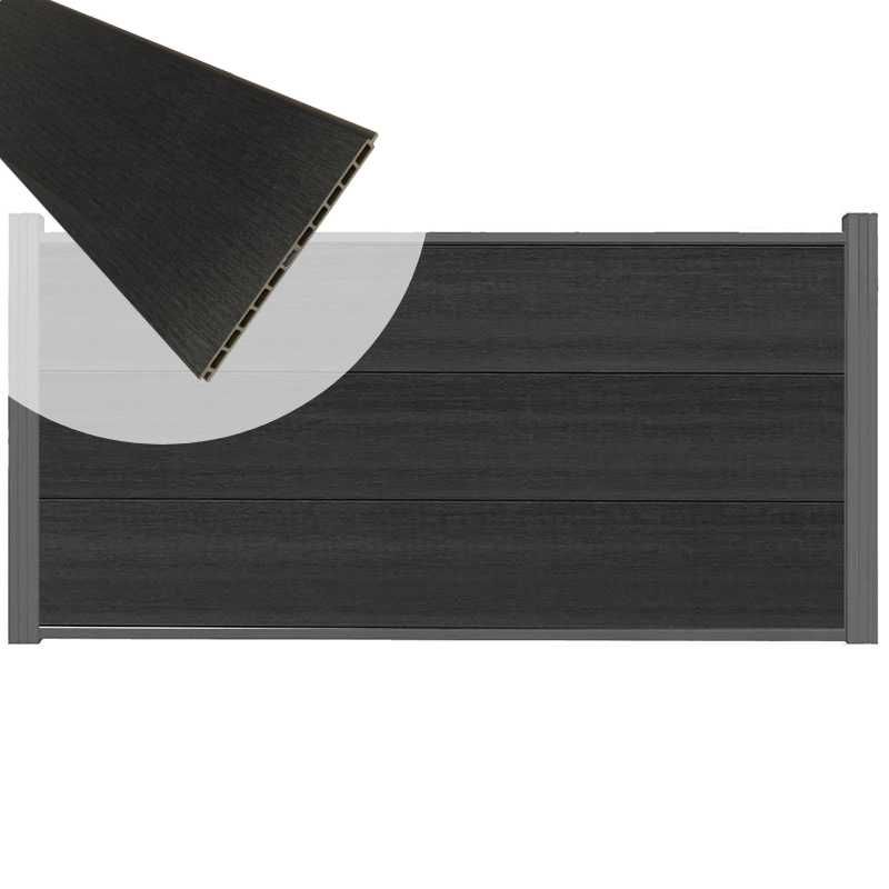 Schutting composiet co-extrusie Como antraciet met antraciet aluminium kader (180 x 90 cm)