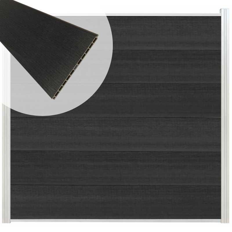 Schutting composiet co-extrusie Como antraciet met blank aluminium kader (180 x 180 cm)