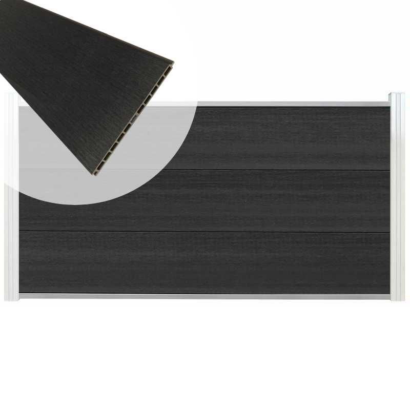 Schutting composiet co-extrusie Como antraciet met blank aluminium kader (180 x 90 cm)