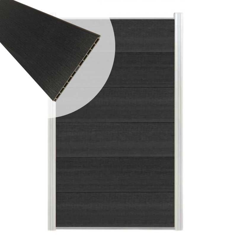 Schutting composiet co-extrusie Como antraciet met blank aluminium kader (90 x 180 cm)