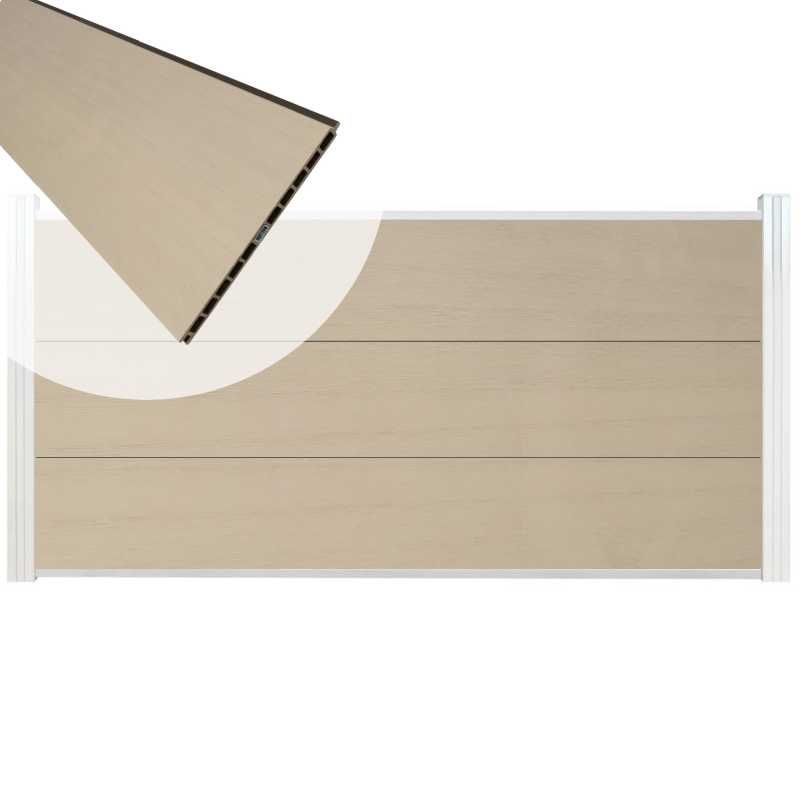 Schutting composiet co-extrusie Como beige met blank aluminium kader (180 x 90 cm)