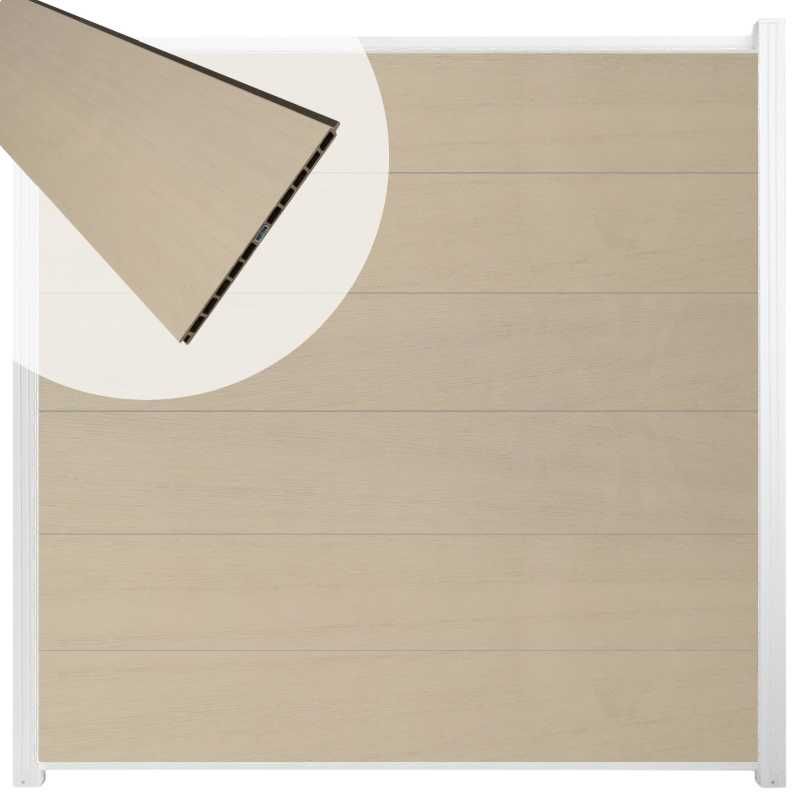 Schutting composiet co-extrusie Como beige met wit aluminium kader (180 x 180 cm)
