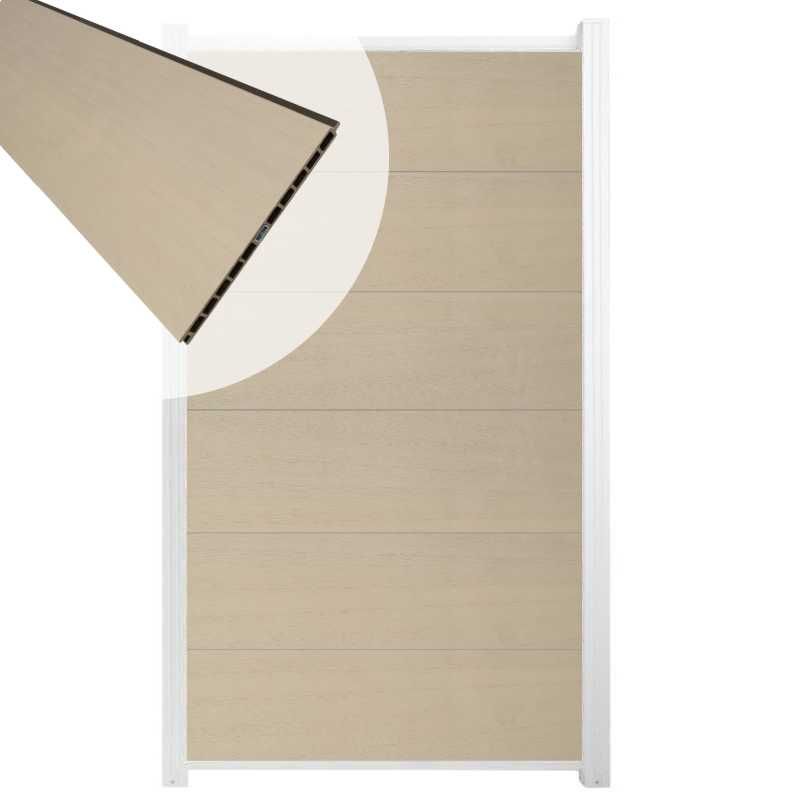 Schutting composiet co-extrusie Como beige met wit aluminium kader (90 x 180 cm)
