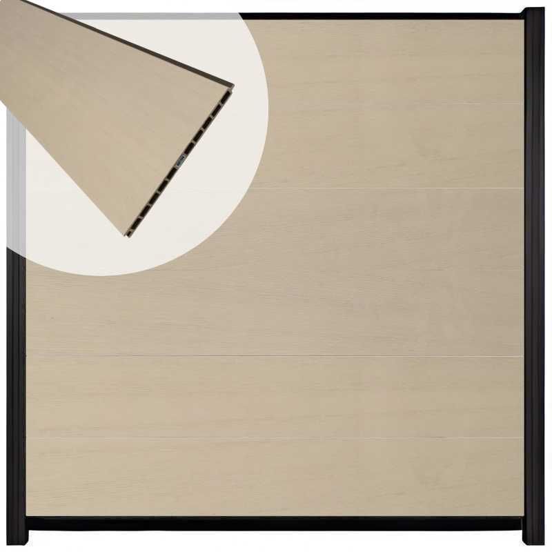 Schutting composiet co-extrusie Como beige met zwart aluminium kader (180 x 180 cm)