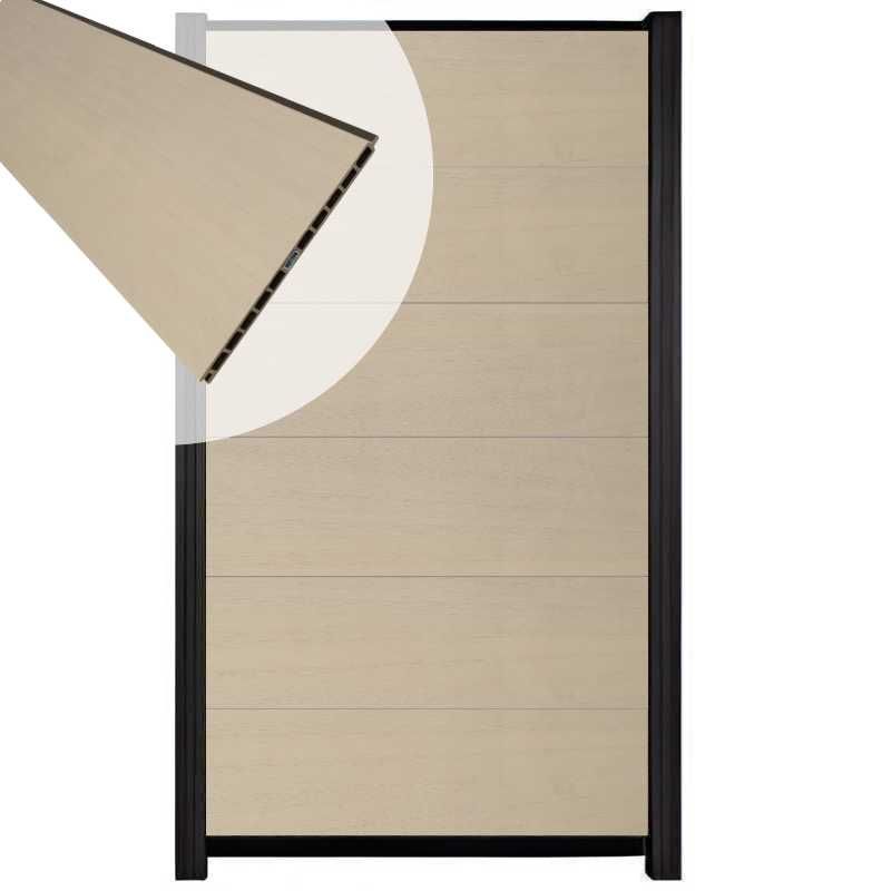 Schutting composiet co-extrusie Como beige met zwart aluminium kader (90 x 180 cm)