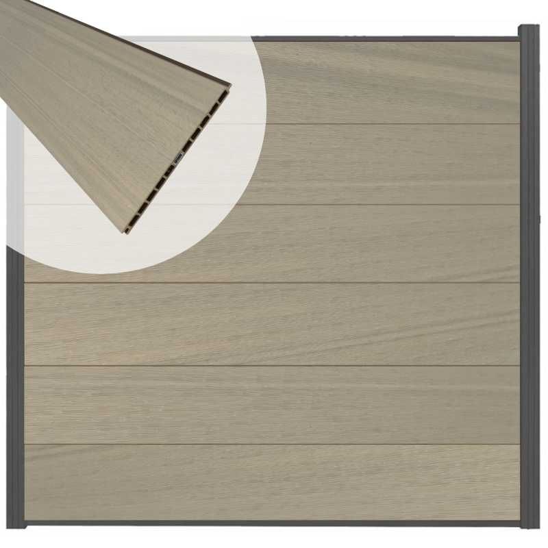 Schutting composiet co-extrusie Como vergrijsd bruin met antraciet alu kader (180 x 180 cm)