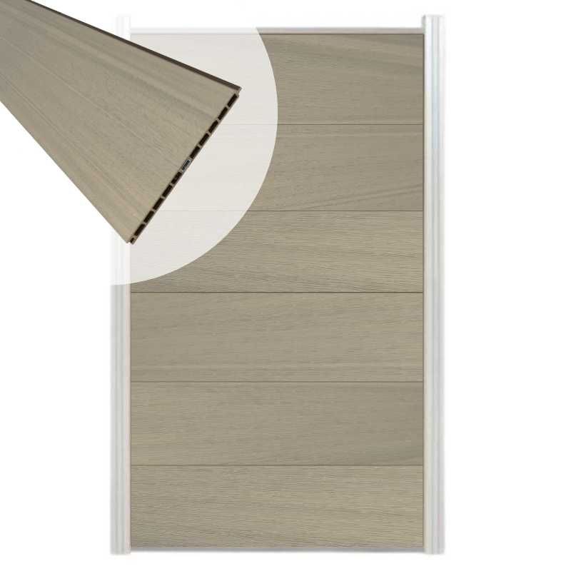 Schutting composiet co-extrusie Como vergrijsd bruin met blank aluminium kader (90 x 180 cm)