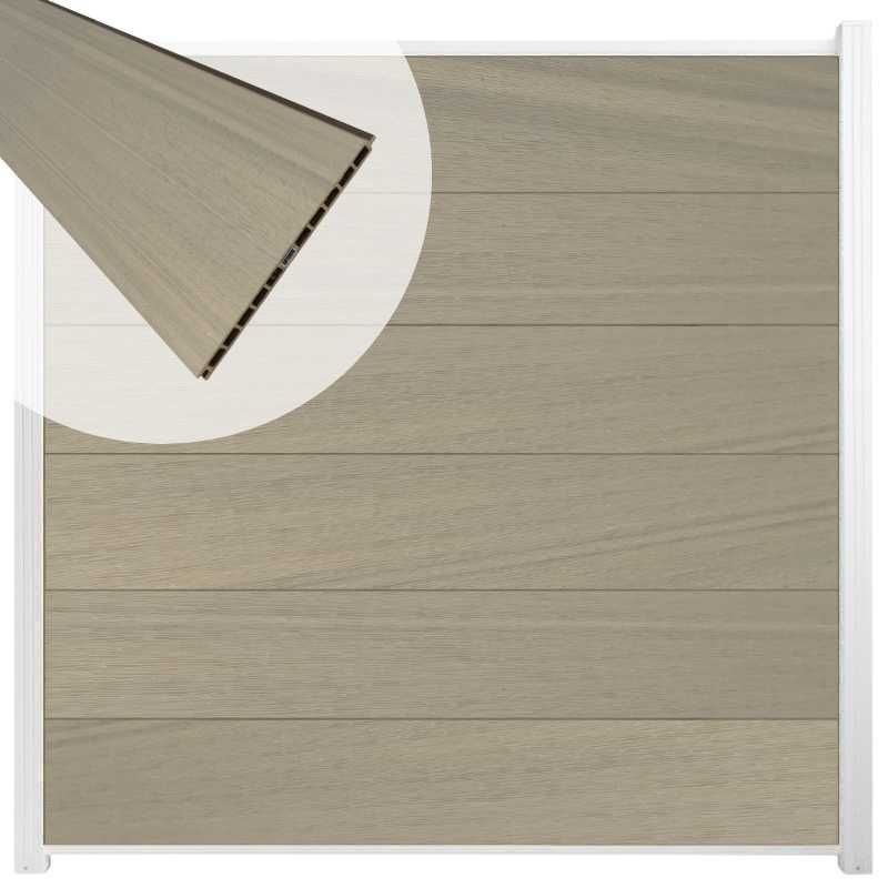Schutting composiet co-extrusie Como vergrijsd bruin met wit aluminium kader (180 x 180 cm)