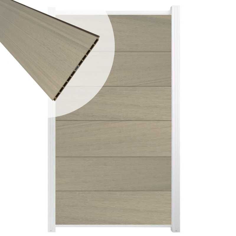Schutting composiet co-extrusie Como vergrijsd bruin met wit aluminium kader (90 x 180 cm)