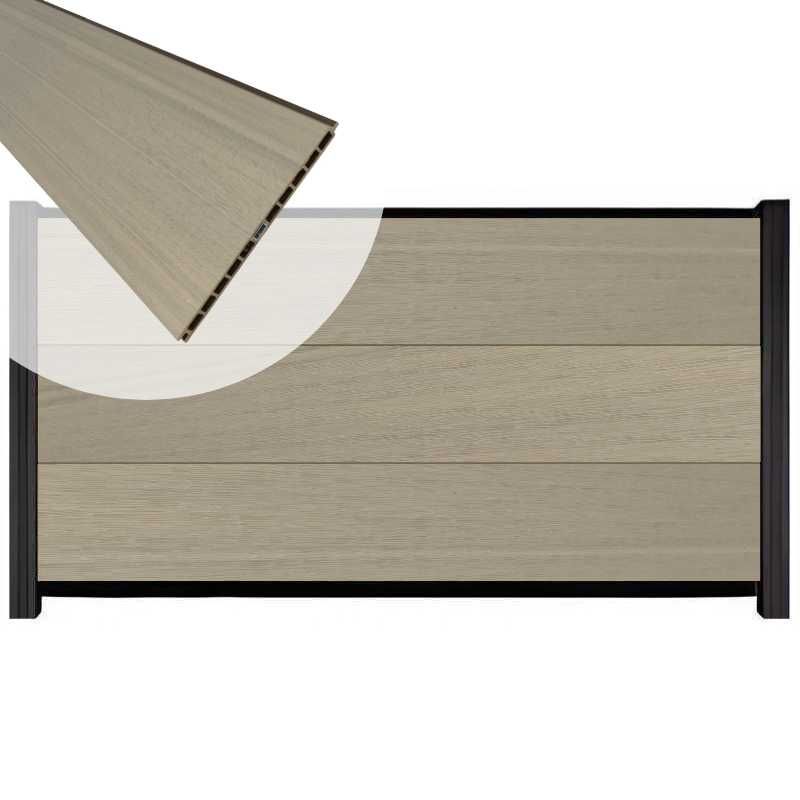 Schutting composiet co-extrusie Como vergrijsd bruin met zwart aluminium kader (180 x 90 cm)