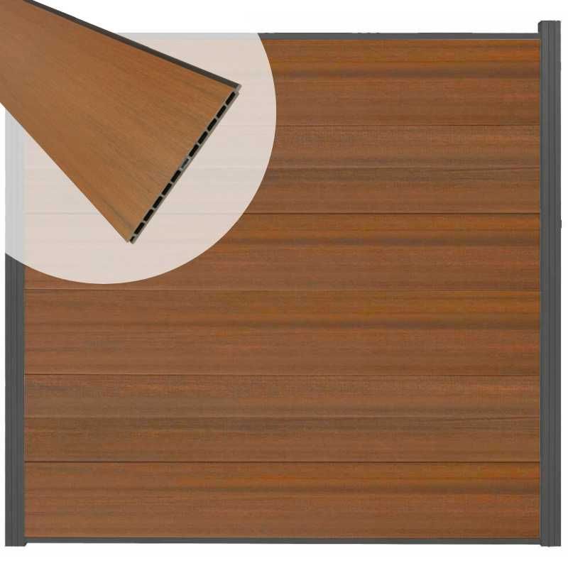 Schutting composiet co-extrusie Como teak met antraciet aluminium kader (180 x 180 cm)