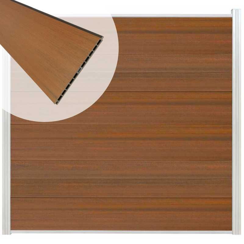 Schutting composiet co-extrusie Como teak met blank aluminium kader (180 x 180 cm)