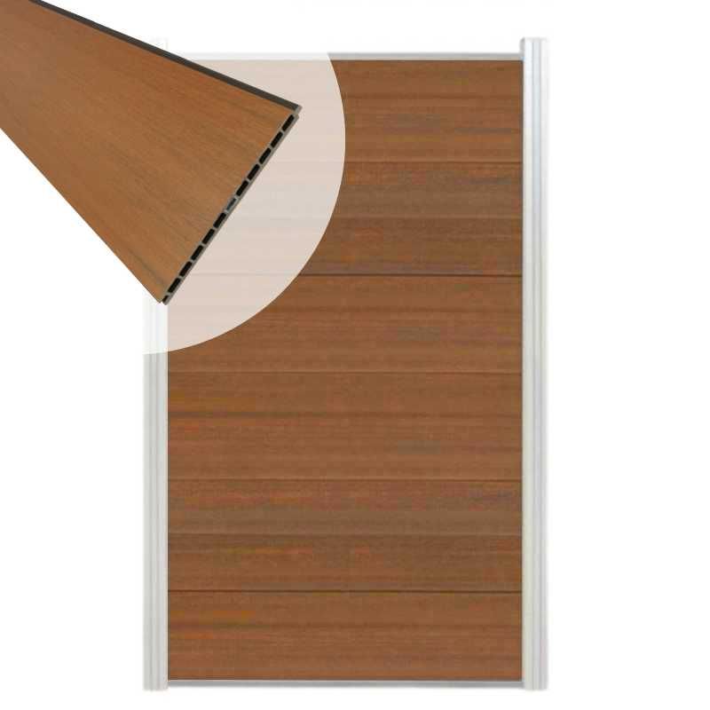 Schutting composiet co-extrusie Como teak met blank aluminium kader (90 x 180 cm)