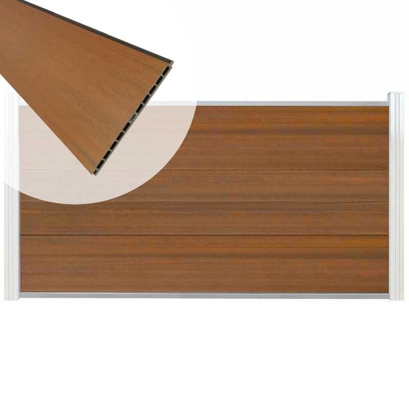 Schutting composiet co-extrusie Como teak met blank aluminium kader (180 x 90 cm)