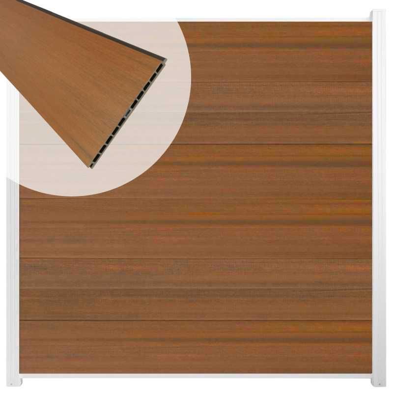 Schutting composiet co-extrusie Como teak met wit aluminium kader (180 x 180 cm)